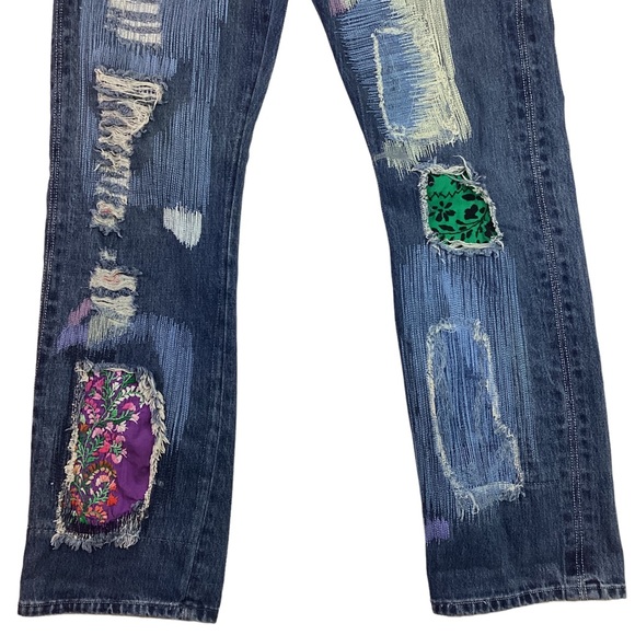 Antik Denim Artsy Decorated Distressed Straight Leg Jeans Blue - Picture 4 of 12